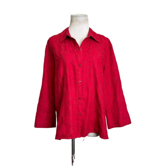 Sag Harbor red faux suede 3/4 sleeves button shirt size Large - Picture 7 of 7